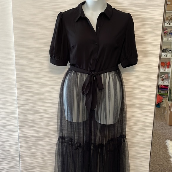 *NWT* Black Button up & tulle belted top (tagged 2X  but fits like a Lg) - Picture 4 of 9